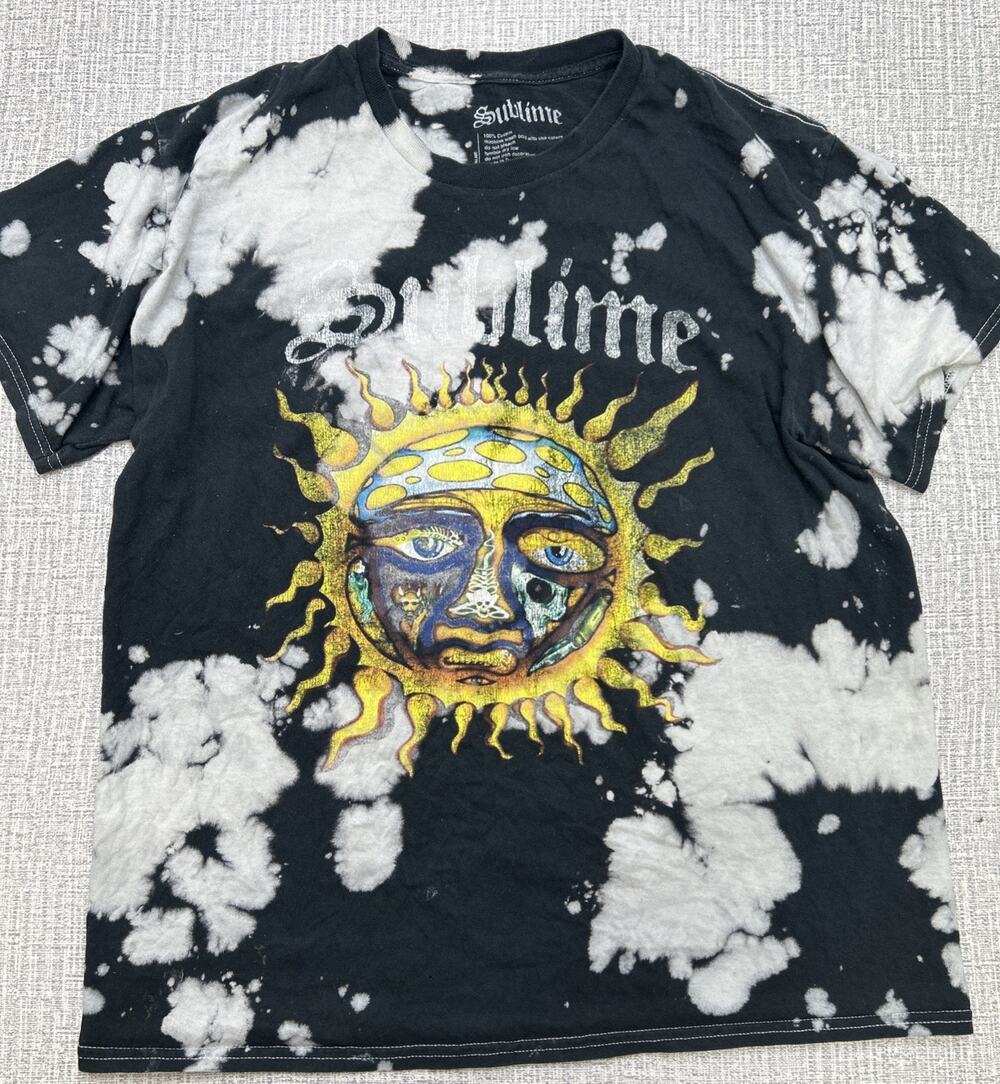 Y2K Sublime T-Shirt Mens L Black Tie Dye Sun 40 Oz To Freedom Retro Cotton